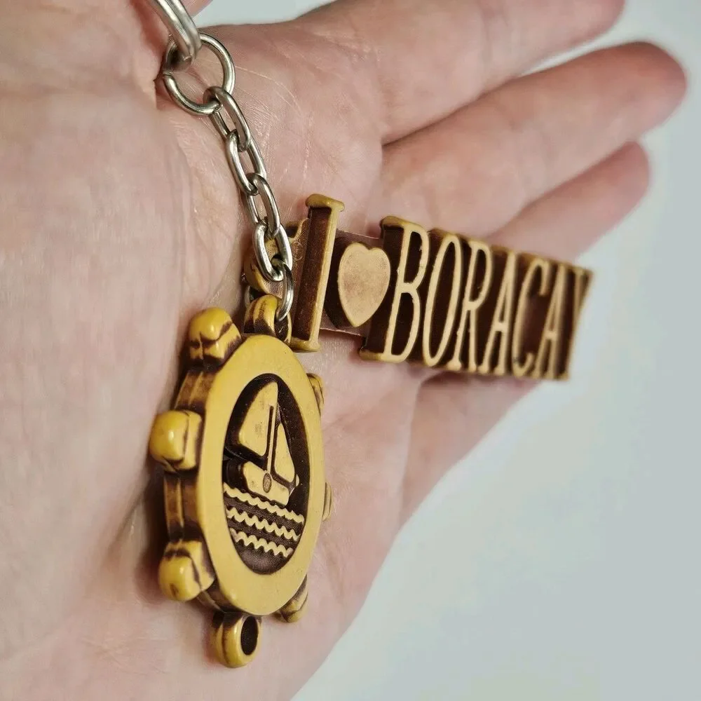 I Love Boracay Philippines Bangka Sailboat Helm Charm Keychain Key Chain